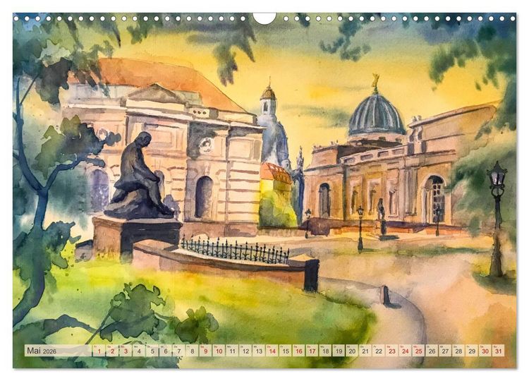 Produktbild: Dresden und das Elbtal - Ein Aquarellkalender von Claudia Pinkau (Wandkalender 2026 DIN A3 quer), CALVENDO Monatskalender