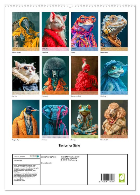 Produktbild: Tierischer Style (hochwertiger Premium Wandkalender 2026 DIN A2 hoch), Kunstdruck in Hochglanz
