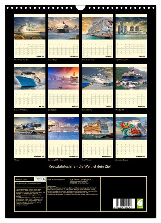 Produktbild: Kreuzfahrtschiffe - die Welt ist dein Ziel (Wandkalender 2026 DIN A3 hoch), CALVENDO Monatskalender