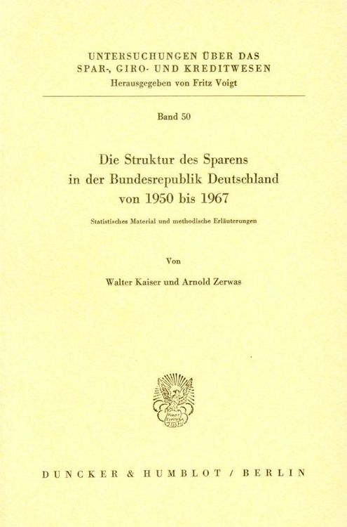 Produktbild: Die Struktur des Sparens in der Bundesrepublik Deutschland von 1950 - 1967.