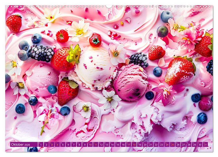 Produktbild: Eiscreme-Tr&auml;ume - S&uuml;&szlig;e Verlockung und florale Sch&ouml;nheiten (hochwertiger Premium Wandkalender 2026 DIN A2 quer), Kunstdruck in Hochglanz