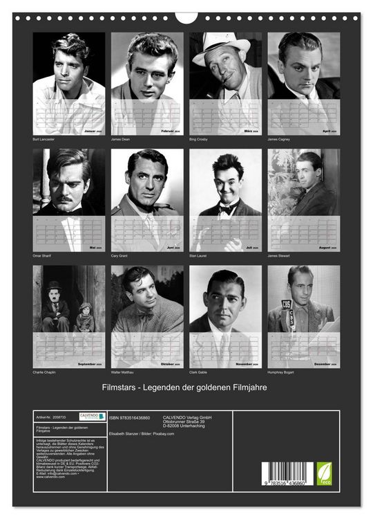 Produktbild: Filmstars - Legenden der goldenen Filmjahre (Wandkalender 2026 DIN A3 hoch), CALVENDO Monatskalender