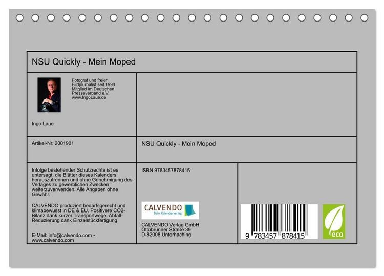 Produktbild: NSU Quickly - Mein Moped (Tischkalender 2026 DIN A5 quer), CALVENDO Monatskalender