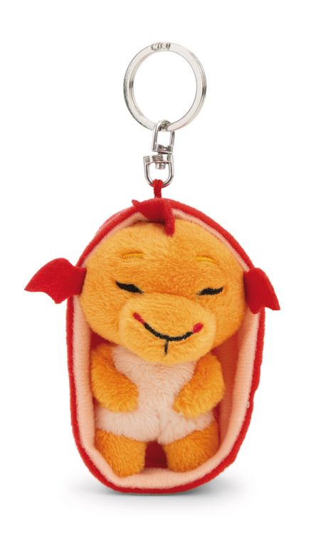 Produktbild: NICI - Schl&uuml;sselanh&auml;nger Sleeping Pets Drache orange 8cm K&ouml;rbchen rot an Header Karte
