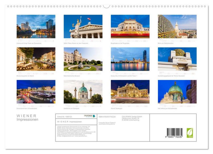 Produktbild: W I E N E R Impressionen (hochwertiger Premium Wandkalender 2026 DIN A2 quer), Kunstdruck in Hochglanz