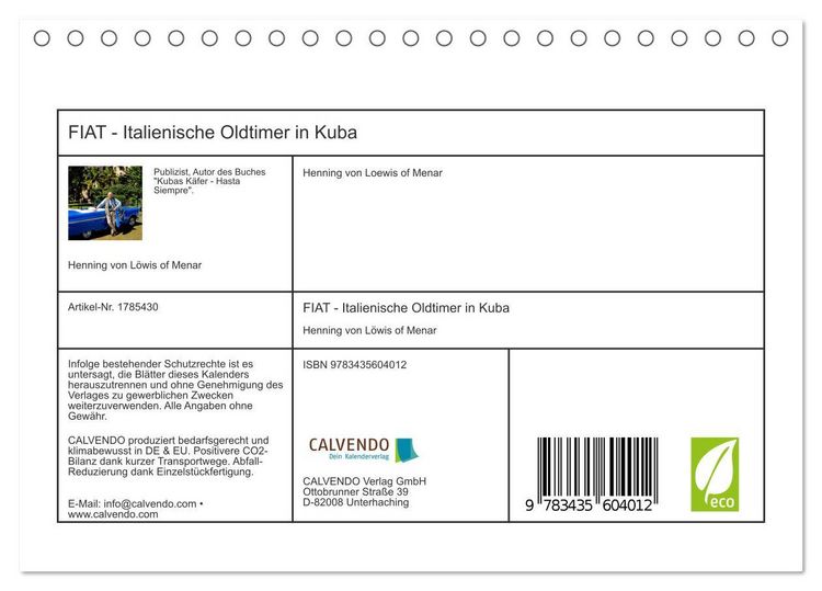 Produktbild: FIAT - Italienische Oldtimer in Kuba (Tischkalender 2025 DIN A5 quer), CALVENDO Monatskalender