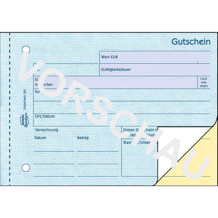 Produktbild: AVERY Zweckform Gutschein mit Blaupapier blau DIN A6 quer 100 Blatt