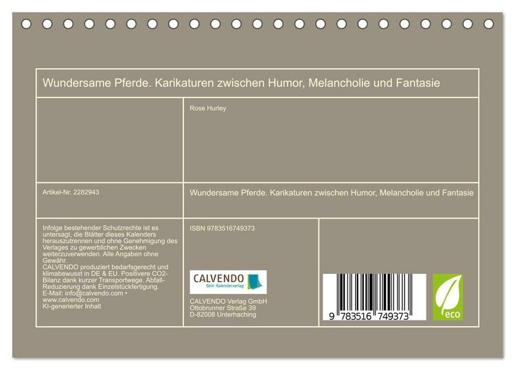 Produktbild: Wundersame Pferde. Karikaturen zwischen Humor, Melancholie und Fantasie (Tischkalender 2027 DIN A5 quer), CALVENDO Monatskalender