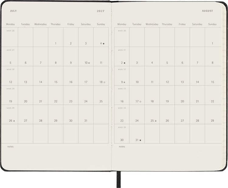 Produktbild: Moleskine 18 Monate Wochen Notizkalender 2026/2027, P/A6, 1 Wo = 1 Seite, Rechts linierte Seite, Fester Einband, Schwarz<BR>