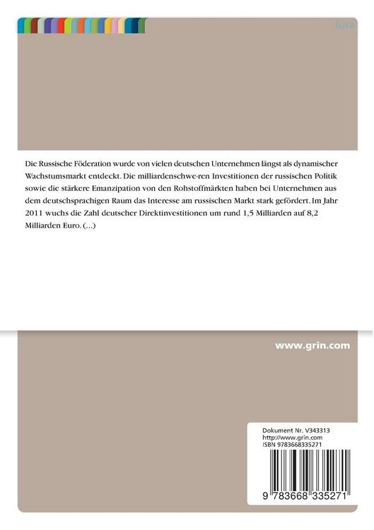 Produktbild: Rechtliche Rahmenbedingungen f&uuml;r ausl&auml;ndische Direktinvestitionen in Russland