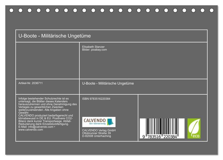 Produktbild: U-Boote - Milit&auml;rische Unget&uuml;me (Tischkalender 2026 DIN A5 quer), CALVENDO Monatskalender