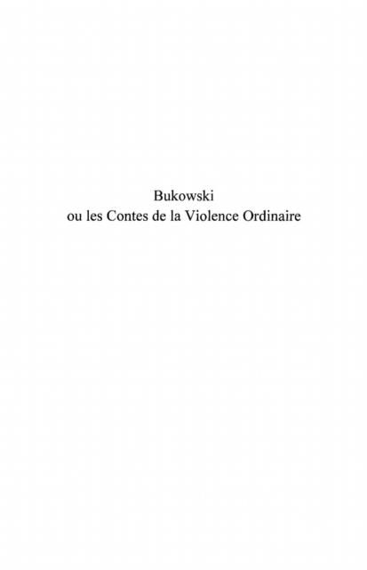 Produktbild: Bukowski ou les contes de la violence ordinaire