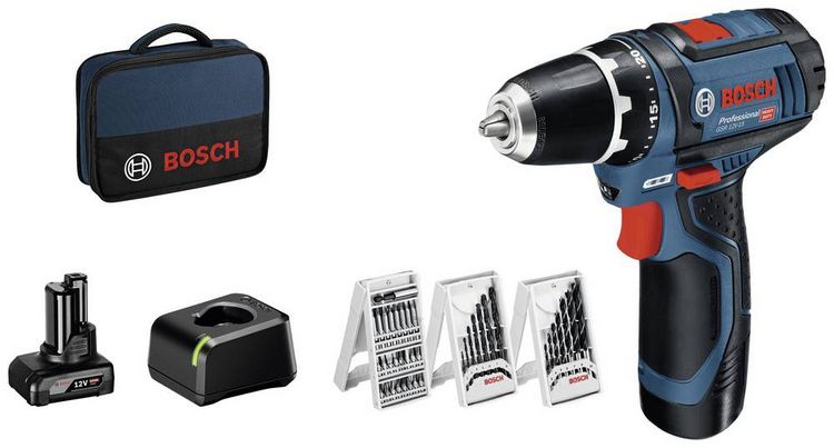 Produktbild: Bosch Professional GSR 12V-15 0615990G6L Akku-Bohrschrauber 12 V 2 Ah, 4 Ah Li-Ion inkl. 2. Akku, inkl. Ladeger&auml;t, mit Zubeh&ouml;r, inkl. Tasche