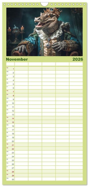 Produktbild: Familienplaner 2026 - Tierisch - K&ouml;niglich mit 5 Spalten (Wandkalender, 21 x 45 cm) CALVENDO