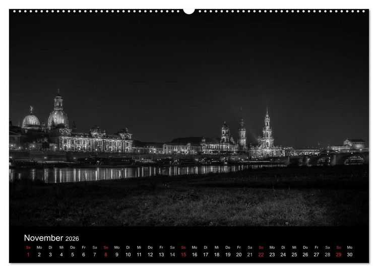 Produktbild: Dresden - Elbflorenz bei Nacht (hochwertiger Premium Wandkalender 2026 DIN A2 quer), Kunstdruck in Hochglanz