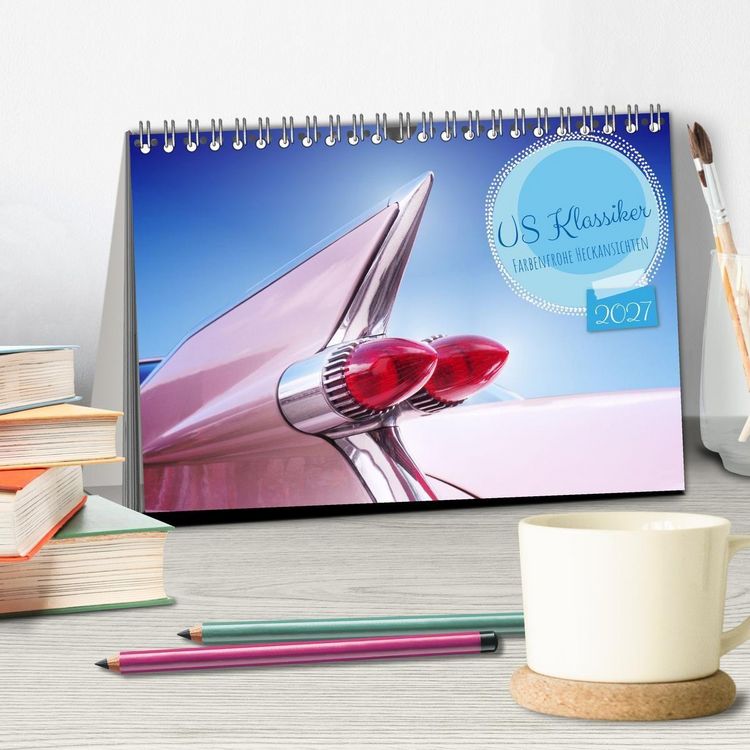 Produktbild: US Klassiker Farbenfrohe Heckansichten (Tischkalender 2027 DIN A5 quer), CALVENDO Monatskalender