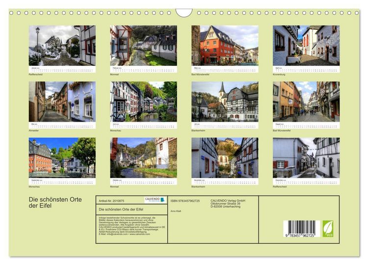 Produktbild: Die sch&ouml;nsten Orte der Eifel (Wandkalender 2026 DIN A3 quer), CALVENDO Monatskalender