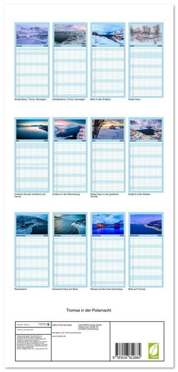 Produktbild: Familienplaner 2026 - Troms&oslash; in der Polarnacht mit 5 Spalten (Wandkalender, 21 x 45 cm) CALVENDO