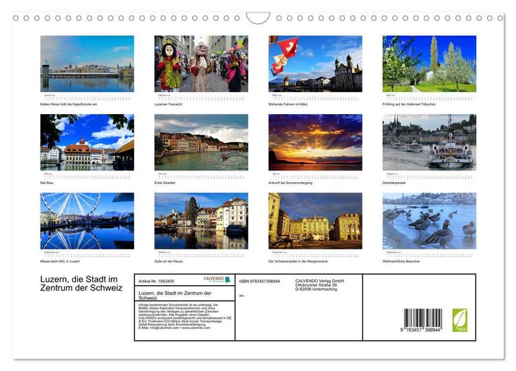 Produktbild: Luzern, die Stadt im Zentrum der Schweiz (Wandkalender 2026 DIN A3 quer), CALVENDO Monatskalender