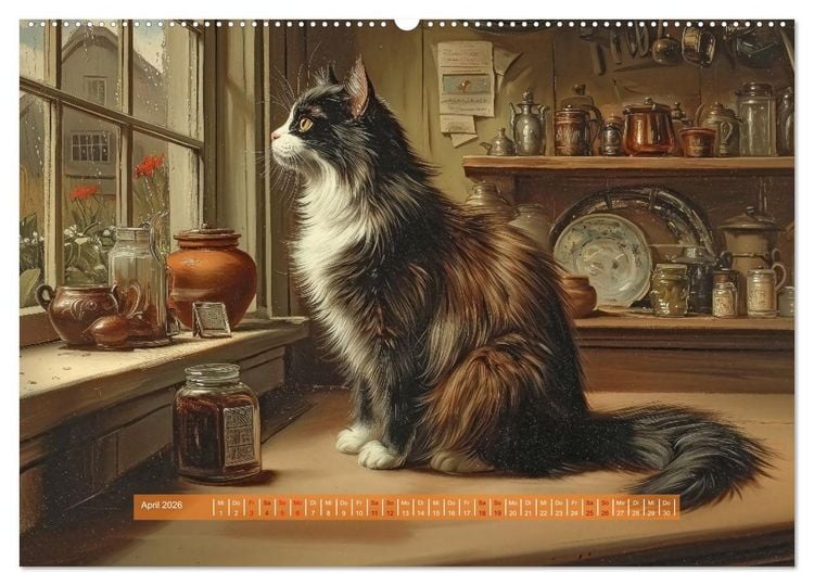 Produktbild: Nostalgische Samtpfoten (hochwertiger Premium Wandkalender 2026 DIN A2 quer), Kunstdruck in Hochglanz