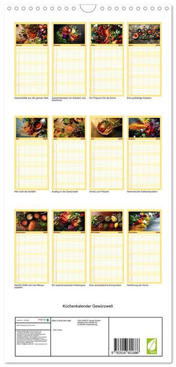 Produktbild: Familienplaner 2026 - K&uuml;chenkalender Gew&uuml;rzwelt mit 5 Spalten (Wandkalender, 21 x 45 cm) CALVENDO