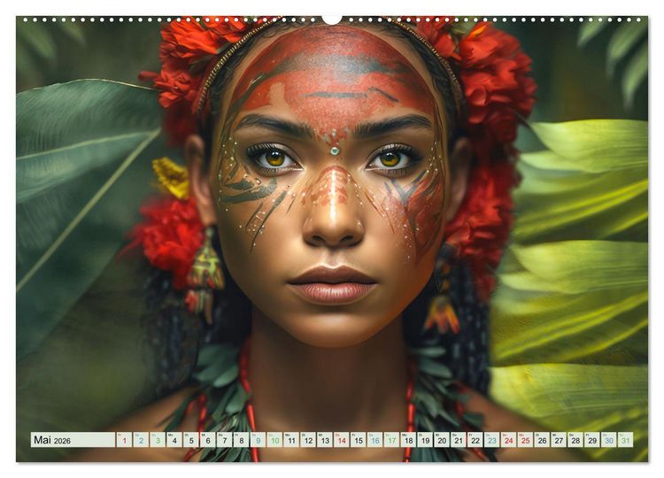 Produktbild: Exotische Frauenportraits im Dschungel (hochwertiger Premium Wandkalender 2026 DIN A2 quer), Kunstdruck in Hochglanz