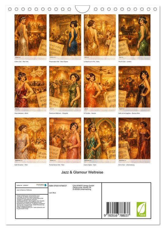 Produktbild: Jazz & Glamour Weltreise (Wandkalender 2027 DIN A4 hoch), CALVENDO Monatskalender