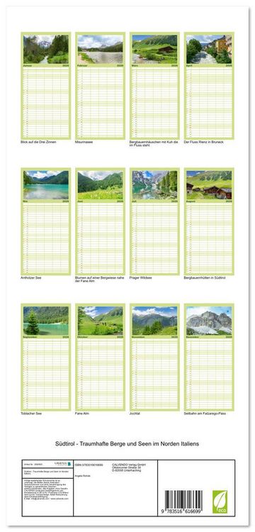 Produktbild: Familienplaner 2026 - S&uuml;dtirol - Traumhafte Berge und Seen im Norden Italiens mit 5 Spalten (Wandkalender, 21 x 45 cm) CALVENDO