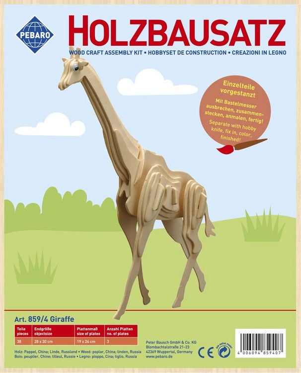 Produktbild: PEBARO 859/4 - Holzbausatz Giraffe, 38 Teile, Holzkonstruktion zum Zusammenstecken