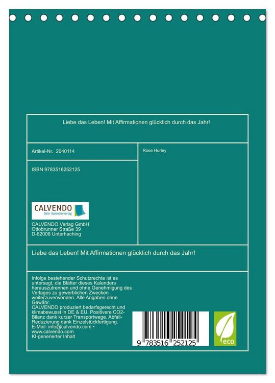 Produktbild: Liebe das Leben! Mit Affirmationen gl&uuml;cklich durch das Jahr! (Tischkalender 2026 DIN A5 hoch), CALVENDO Monatskalender