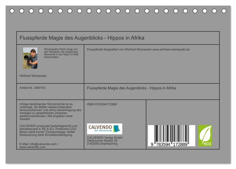 Produktbild: Flusspferde Magie des Augenblicks - Hippos in Afrika (Tischkalender 2027 DIN A5 quer), CALVENDO Monatskalender