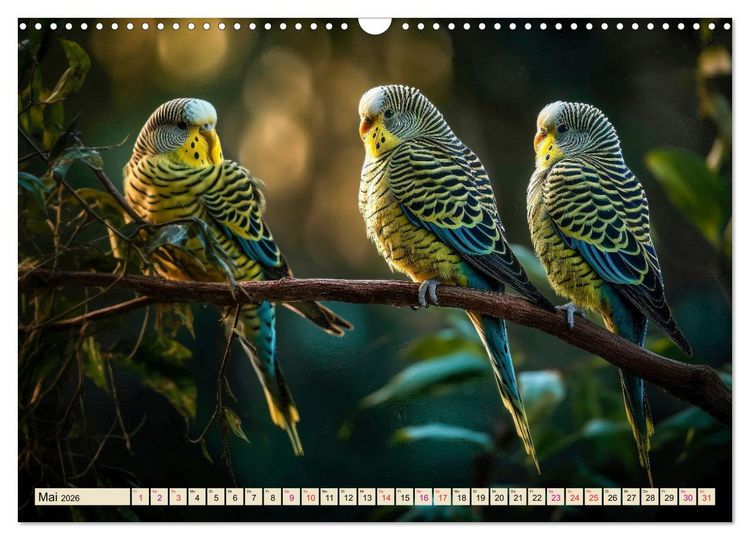 Produktbild: Wellensittiche farbenfroh und munter (Wandkalender 2026 DIN A3 quer), CALVENDO Monatskalender