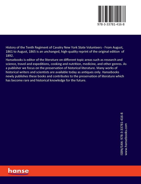 Produktbild: History of the Tenth Regiment of Cavalry New York State Volunteers