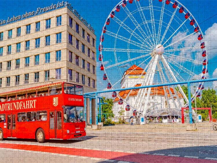 Produktbild: CALVENDO Puzzle Dresden, Stadtrundfahrt Bus und Riesenrad in der Innenstadt | 1000 Teile Lege-Gr&ouml;&szlig;e 64x48cm Foto-Puzzle f&uuml;r gl&uuml;ckliche Stunden