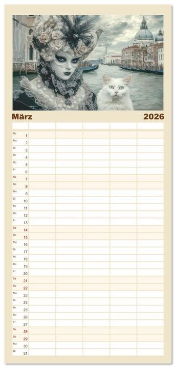 Produktbild: Familienplaner 2026 - Venezianischer Stil - In dezenten Farbt&ouml;nen mit 5 Spalten (Wandkalender, 21 x 45 cm) CALVENDO