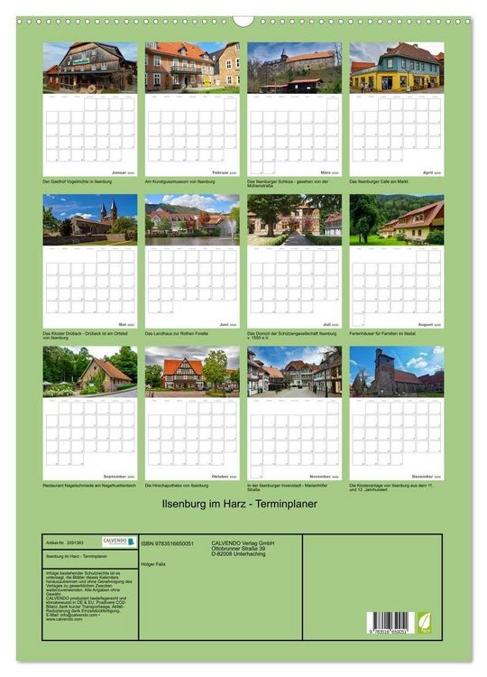 Produktbild: Ilsenburg im Harz - Terminplaner (Wandkalender 2026 DIN A2 hoch), CALVENDO Monatskalender
