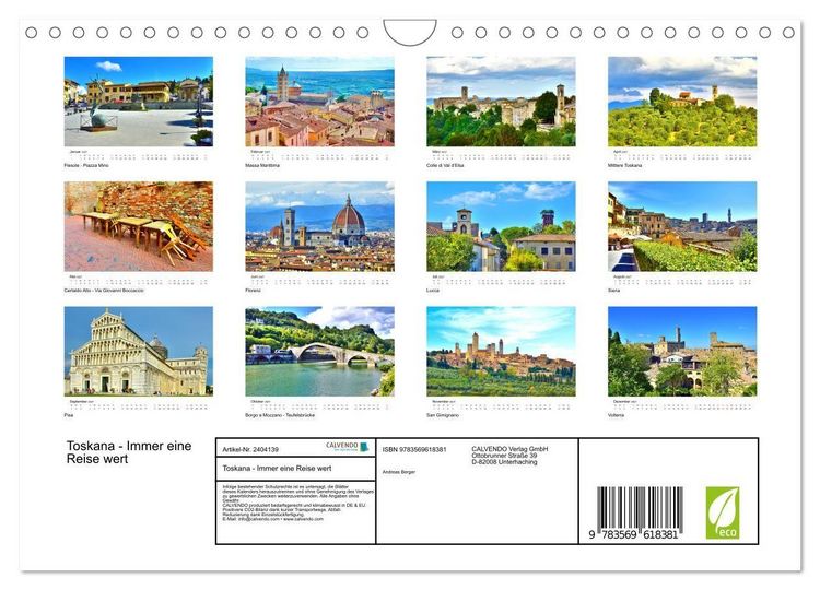 Produktbild: Toskana - Immer eine Reise wert (Wandkalender 2027 DIN A4 quer), CALVENDO Monatskalender
