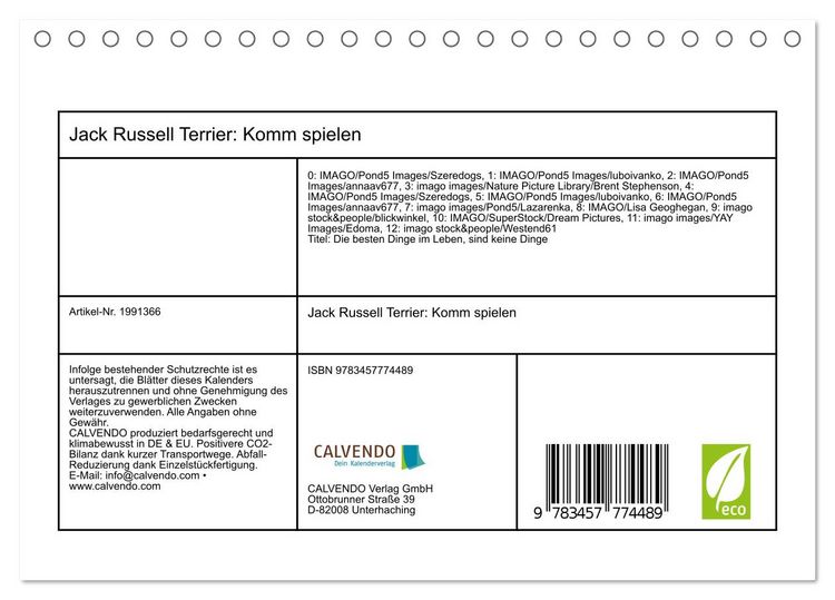 Produktbild: Jack Russell Terrier: Komm spielen (Tischkalender 2026 DIN A5 quer), CALVENDO Monatskalender