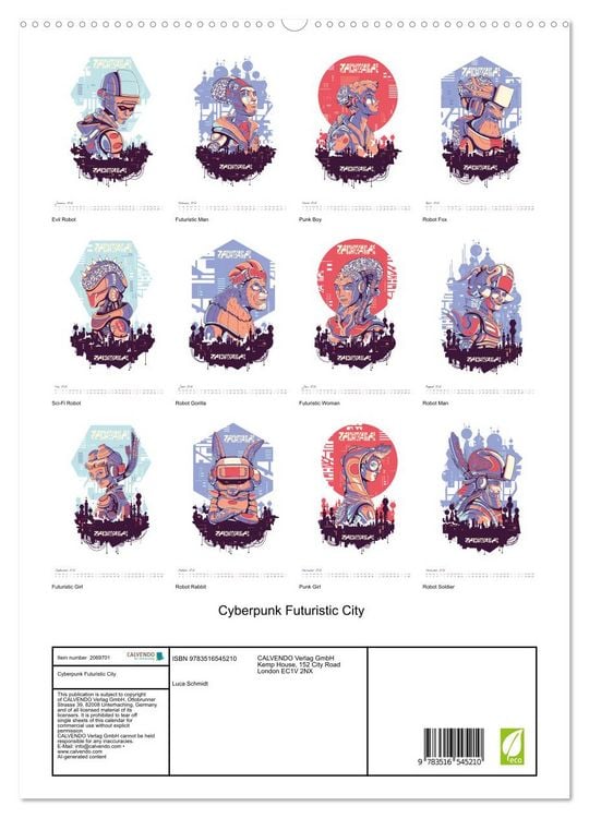 Produktbild: Cyberpunk Futuristic City (High Quality Premium Wall Calendar 2026 DIN A2 portrait),CALVENDO 12 Month Wall Calendar