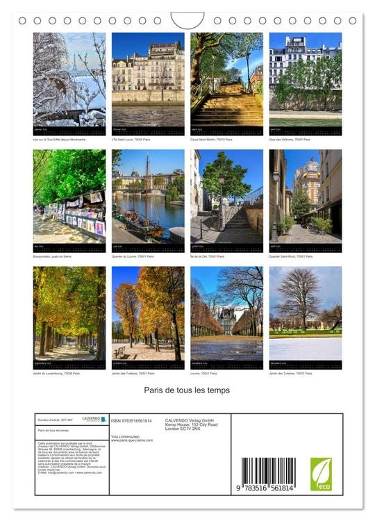 Produktbild: Paris de tous les temps (Calendrier mural 2026 DIN A4 horizontal), CALVENDO calendrier mensuel