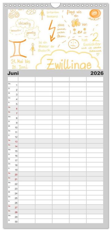 Produktbild: Familienplaner 2026 - Sternzeichen-Kalender mit 5 Spalten (Wandkalender, 21 x 45 cm) CALVENDO