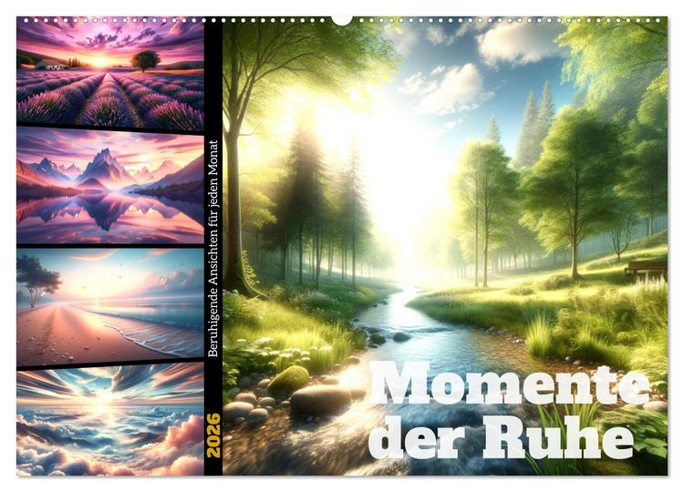 Produktbild: Momente der Ruhe - Beruhigende Ansichten f&uuml;r jeden Monat (Wandkalender 2026 DIN A2 quer), CALVENDO Monatskalender