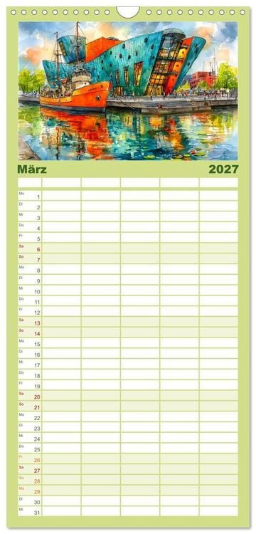 Produktbild: Familienplaner 2027 - Niederlande. Aquarelle zwischen Grachten und Tulpenfeldern mit 5 Spalten (Wandkalender, 21 x 45 cm) CALVENDO