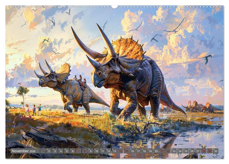 Produktbild: Meine Freunde sind Dinosaurier (hochwertiger Premium Wandkalender 2026 DIN A2 quer), Kunstdruck in Hochglanz