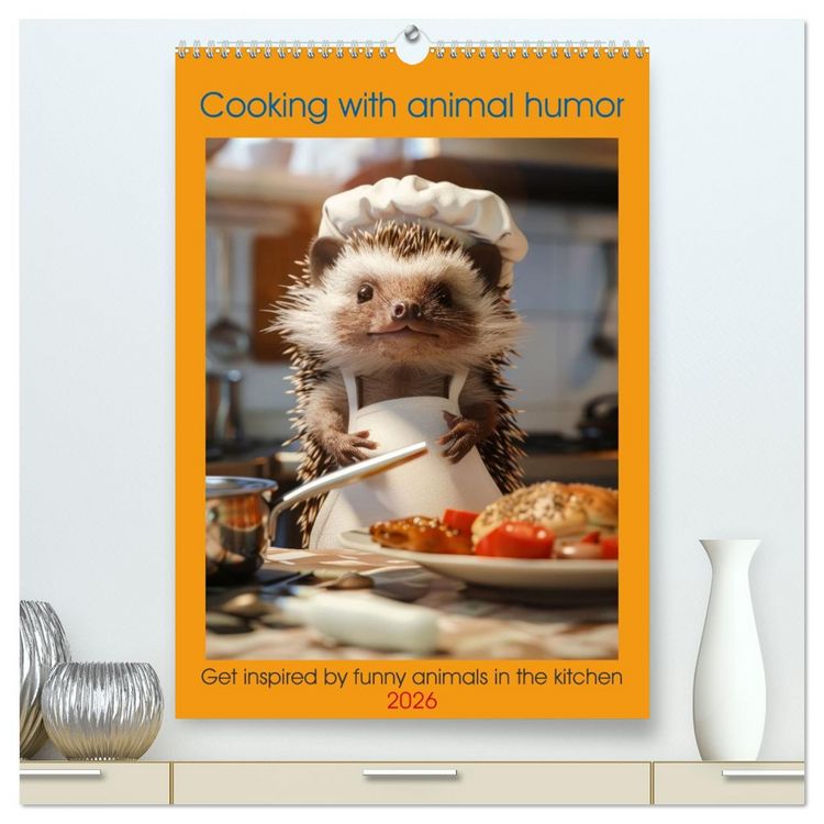 Produktbild: Cooking with animal humor (High Quality Premium Wall Calendar 2026 DIN A2 portrait),CALVENDO 12 Month Wall Calendar