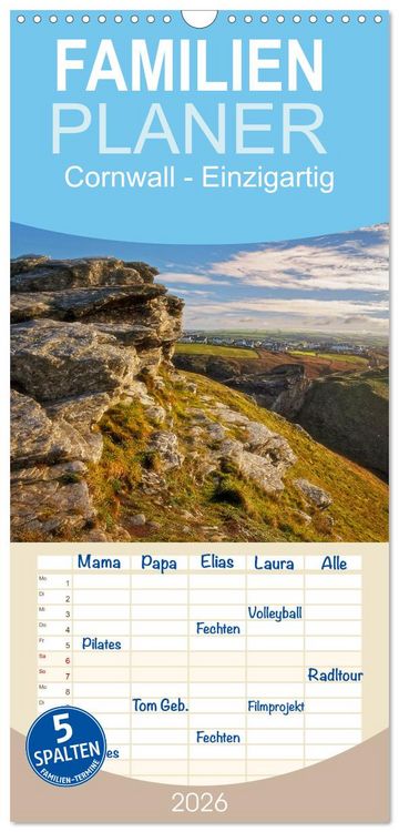 Produktbild: Familienplaner 2026 - Cornwall - Einzigartig mit 5 Spalten (Wandkalender, 21 x 45 cm) CALVENDO