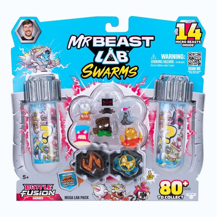 MrBeast Lab Swarms – Megapack De Fusión De Combate Con 14 Microbestias Sorpresa, Incluye Lanza Y Pegatinas