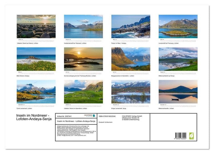 Produktbild: Inseln im Nordmeer - Lofoten-And&oslash;ya-Senja (Wandkalender 2026 DIN A2 quer), CALVENDO Monatskalender