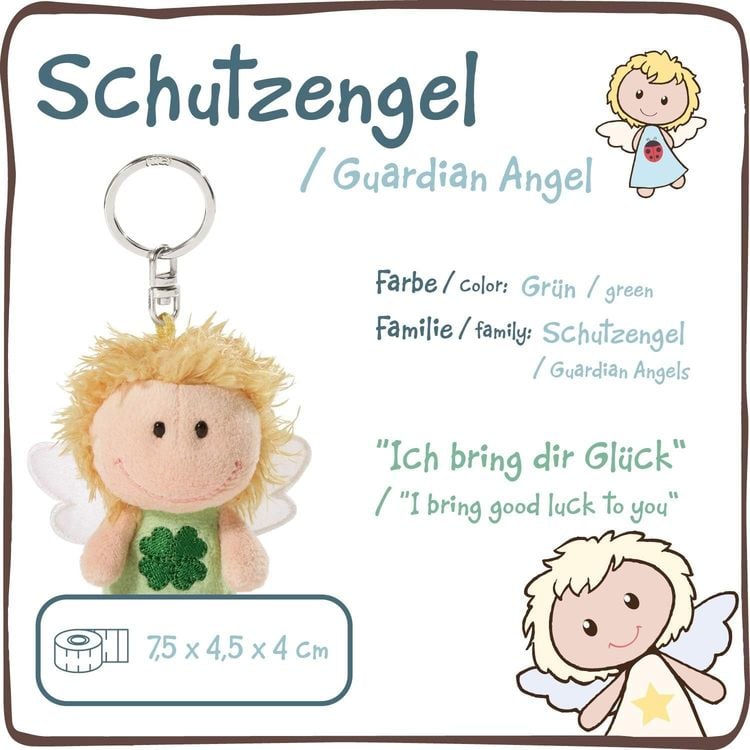 Produktbild: NICI 34553 - Schl&uuml;sselanh&auml;nger Schutzengel mit Kleeblatt Ich bring dir Gl&uuml;ck, Gl&uuml;cksbringer, gr&uuml;n, 7 cm
