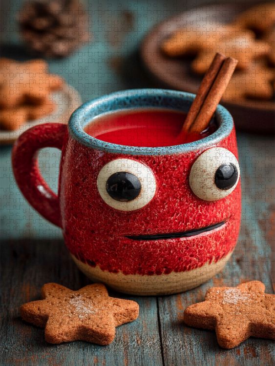 Produktbild: CALVENDO Puzzle Aufgeregter Kinderpunsch mit gro&szlig;en Augen - Lustiges Wintermotiv | 1000 Teile Lege-Gr&ouml;&szlig;e 64x48cm Foto-Puzzle f&uuml;r gl&uuml;ckliche Stunden